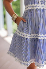 blue striped ric rac babydoll dress