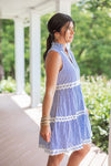 blue striped ric rac babydoll dress