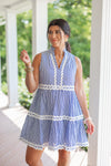 blue striped ric rac babydoll dress