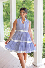 blue striped ric rac babydoll dress