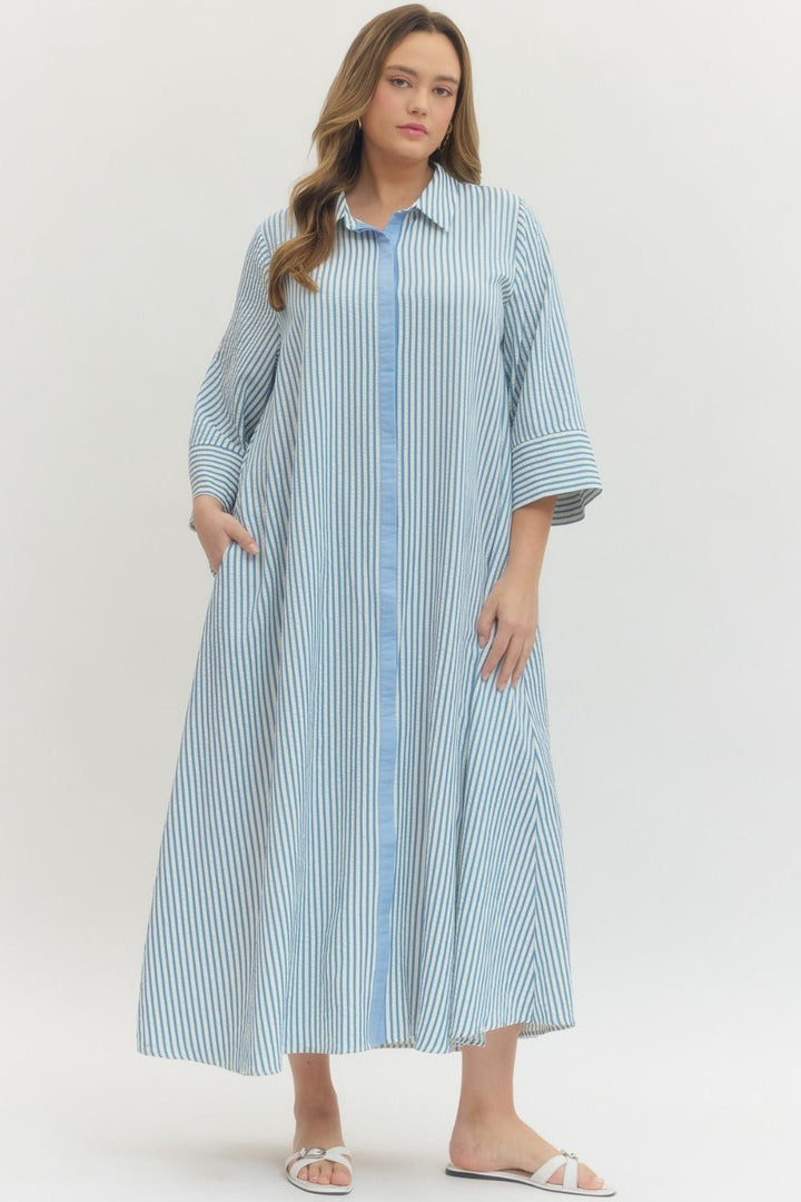 Women's plus size striped blue maxi dress by Entro
