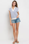 Ces Femme & Time After Time Blue and ivory striped top with collar in textured knit