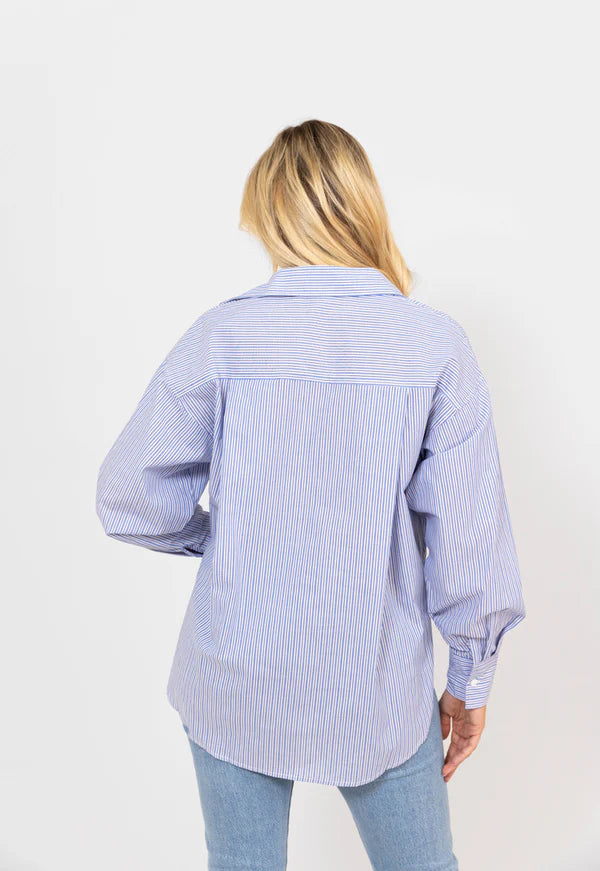 Karlie Blue and off white striped button down top
