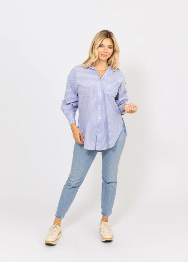 Karlie Blue and off white striped button down top