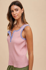 Anniewear Ribbed knit light mauve and blue striped tank top