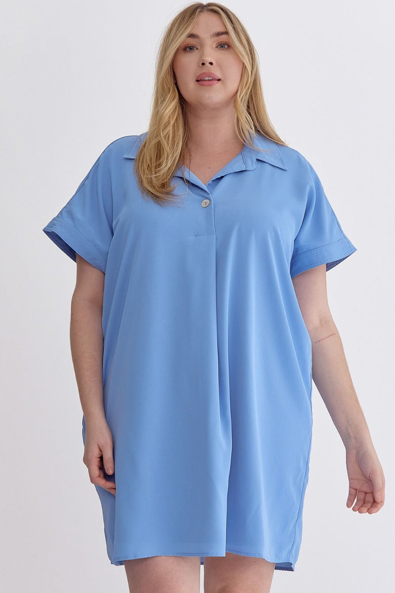 Entro Plus Blue satin-like tunic dress with collar