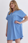 Entro Plus Blue satin-like tunic dress with collar