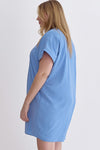 Entro Plus Blue satin-like tunic dress with collar