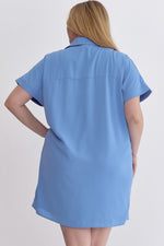 Entro Plus Blue satin-like tunic dress with collar