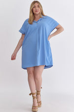 Entro Plus Blue satin-like tunic dress with collar