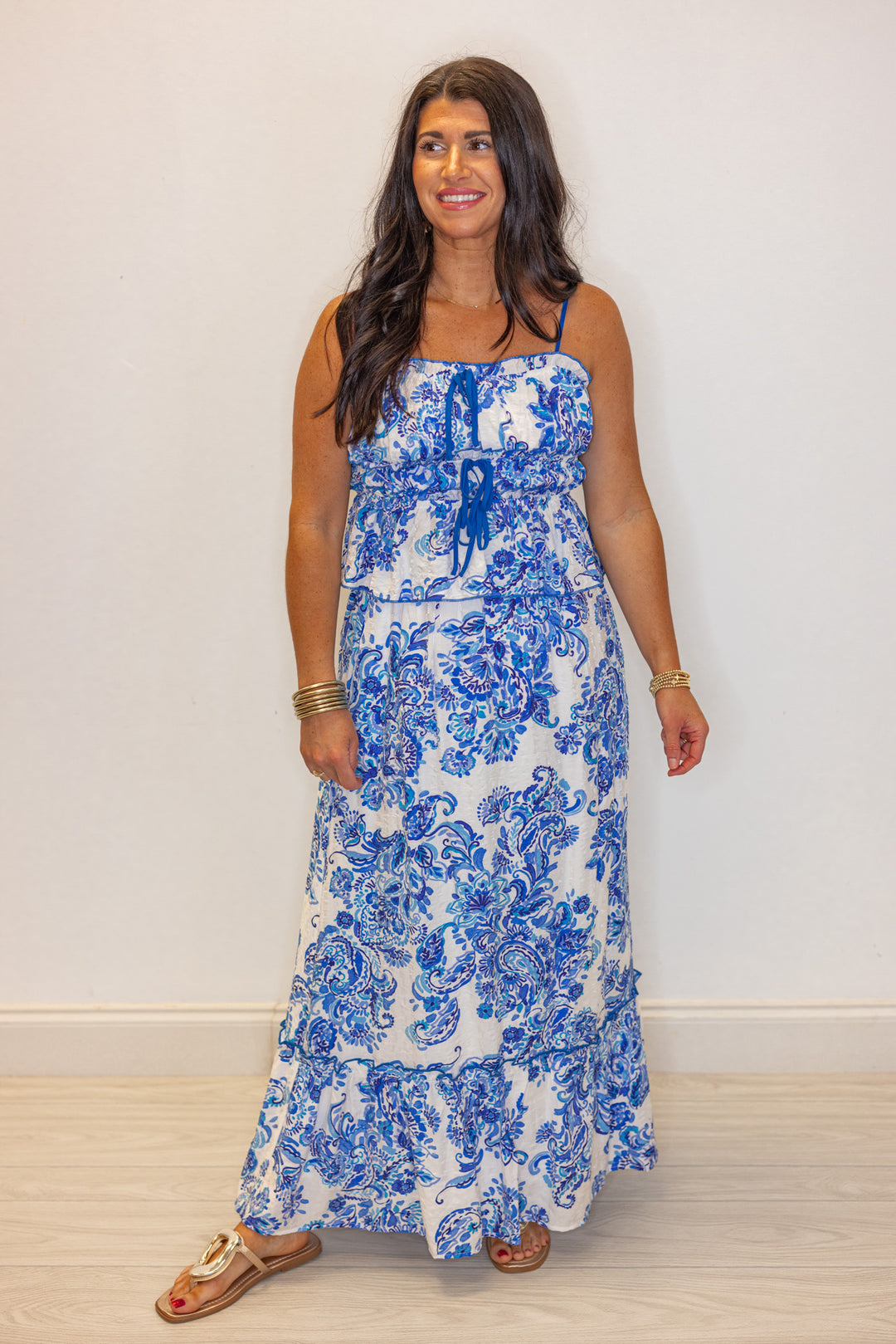 blue chinoiserie print maxi skirt