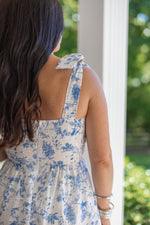 chinoiserie blue white midi dress