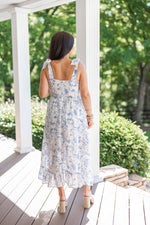 chinoiserie blue white midi dress