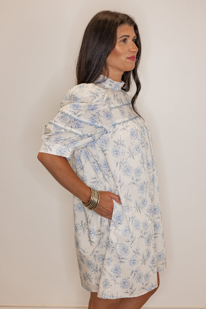 Azure Floral Short Sleeve Dress