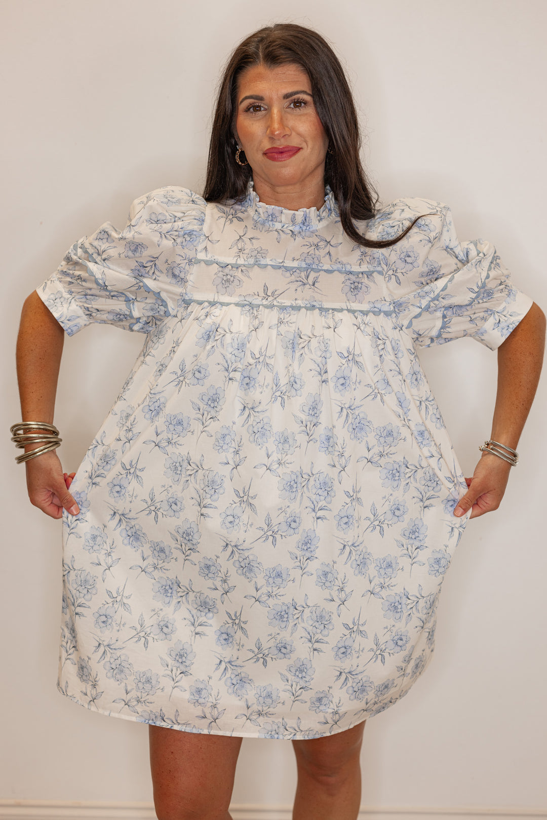 Azure Floral Short Sleeve Dress