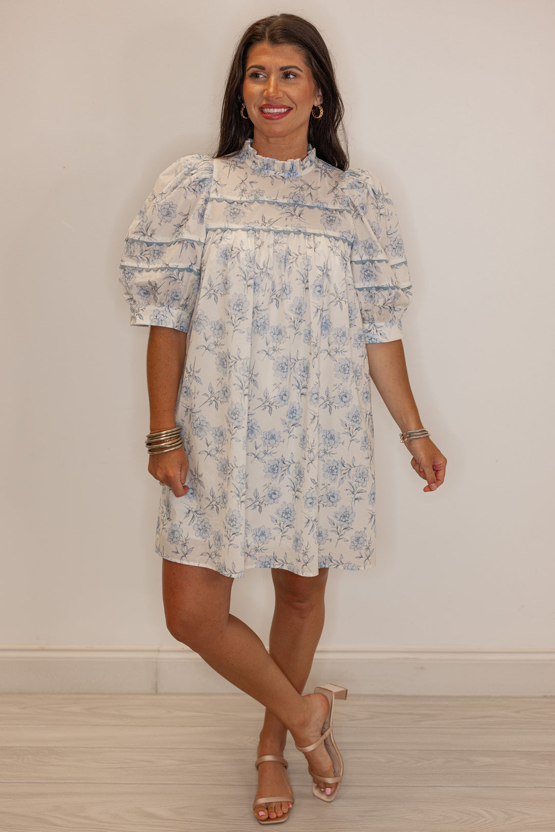 Azure Floral Short Sleeve Dress