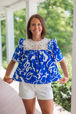 blue white crochet ric rac dressy summer top