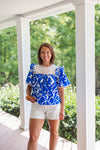 blue white crochet ric rac dressy summer top