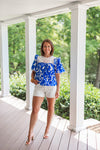 blue white crochet ric rac dressy summer top