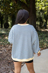 blue yellow striped crew pullover 