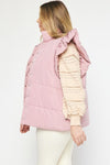 Entro Blush pink quilted puffer vest with ruffled shoulders