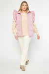 Entro Blush pink quilted puffer vest with ruffled shoulders