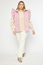 Entro Blush pink quilted puffer vest with ruffled shoulders