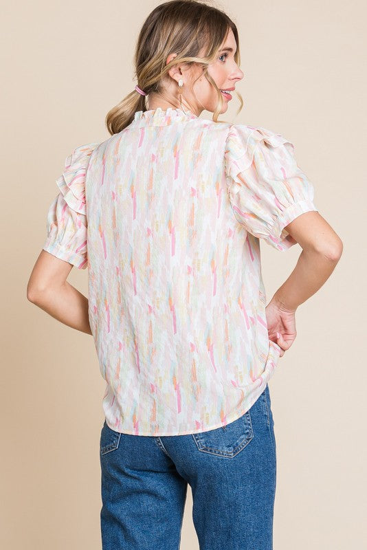 Jodifl Blush multi watercolor print top 