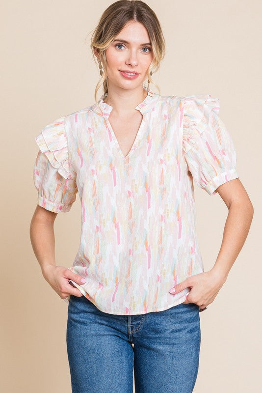 Jodifl Blush multi watercolor print top 