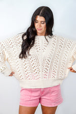 cream beachy crochet knit sweater