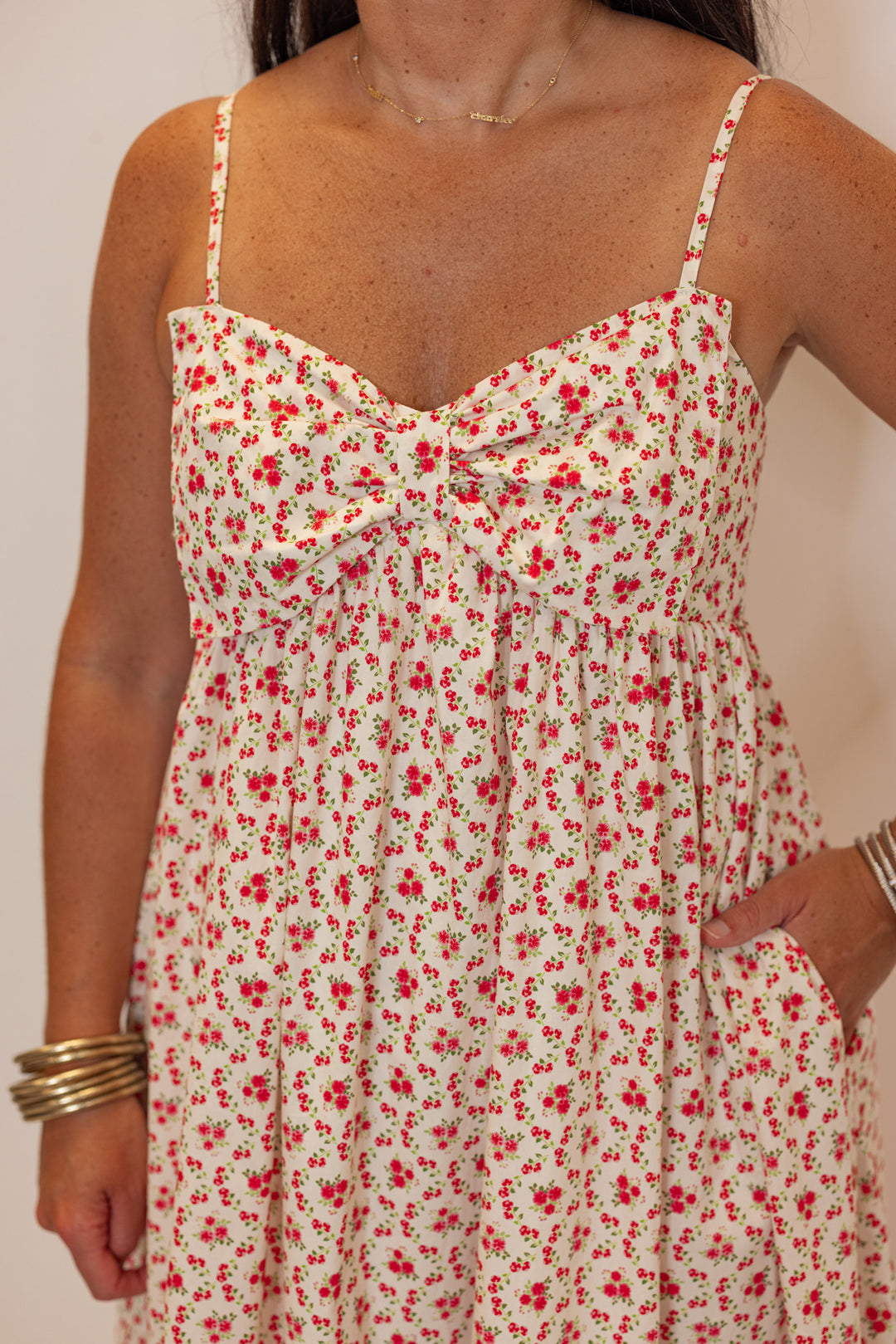 red dainty floral poplin summer midi