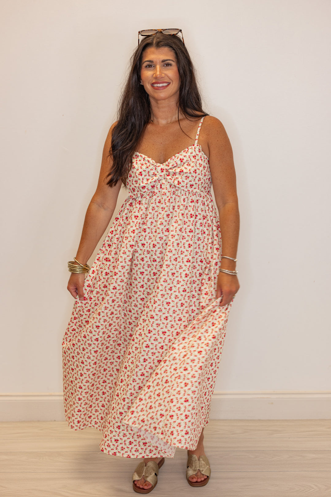 country dainty floral poplin summer midi dress