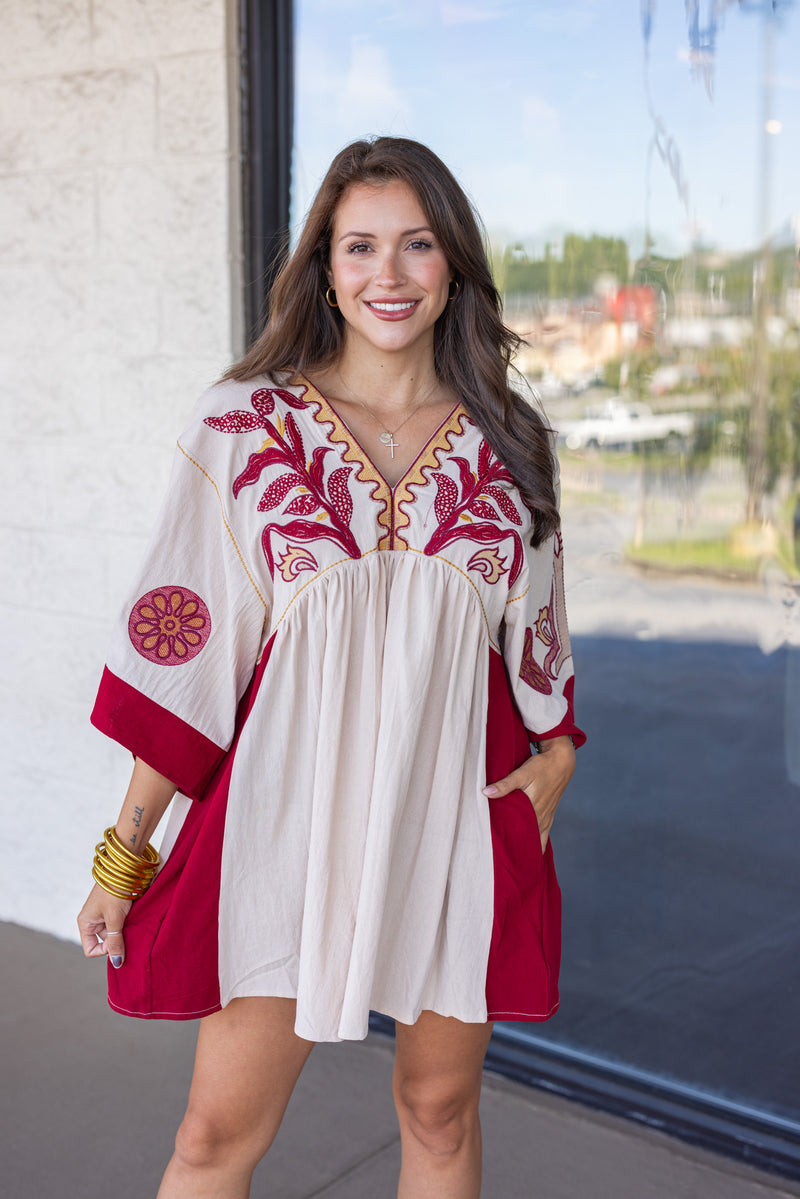 boho embroidered fall mini dress