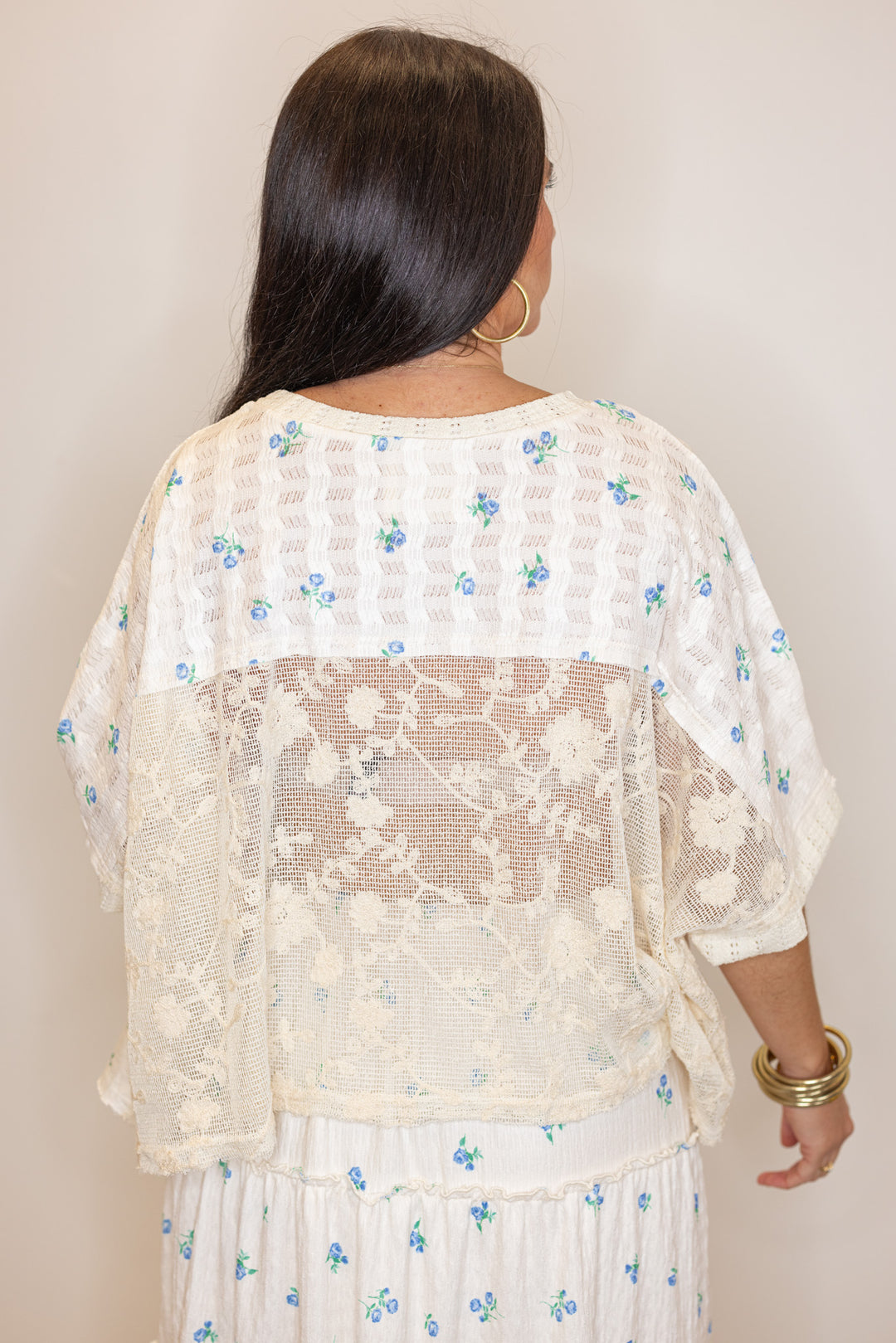 boho floral lace boxy top