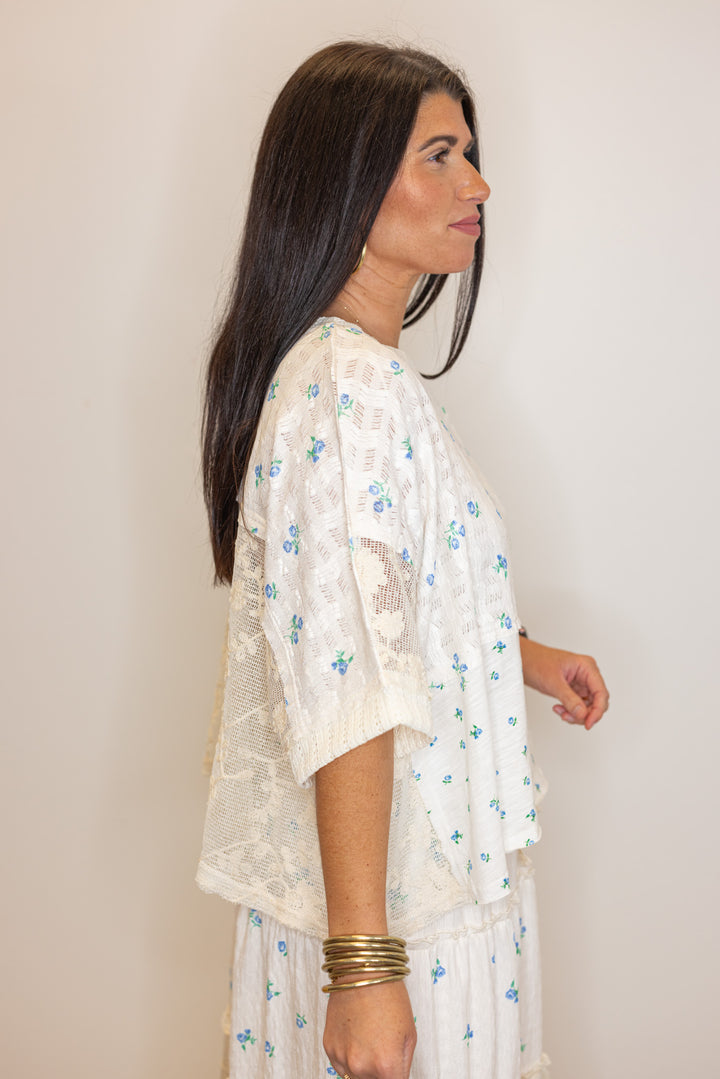 boho floral lace boxy top
