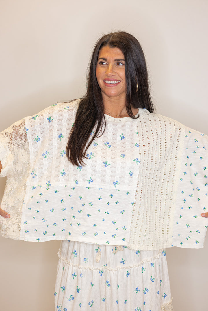 boho floral lace boxy top