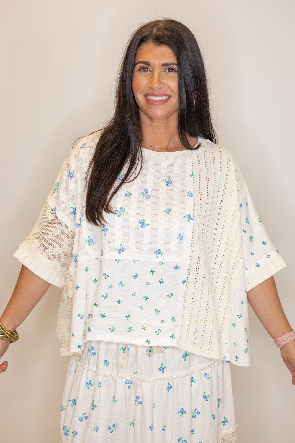 boho floral lace boxy top