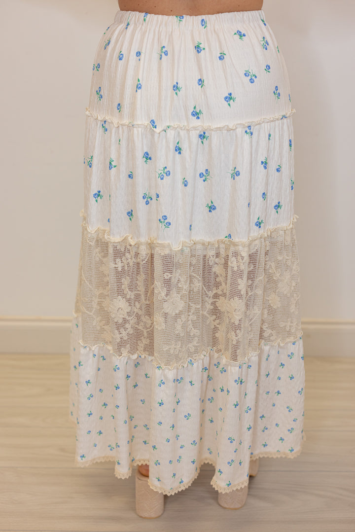 boho floral lace maxi skirt