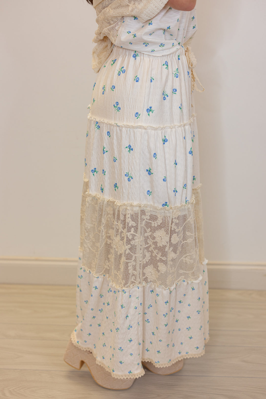 boho floral lace maxi skirt