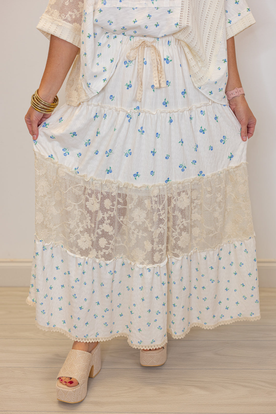 boho floral lace maxi skirt