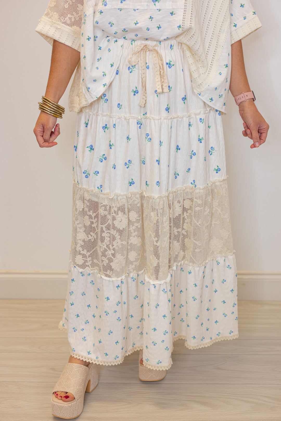 boho floral lace maxi skirt