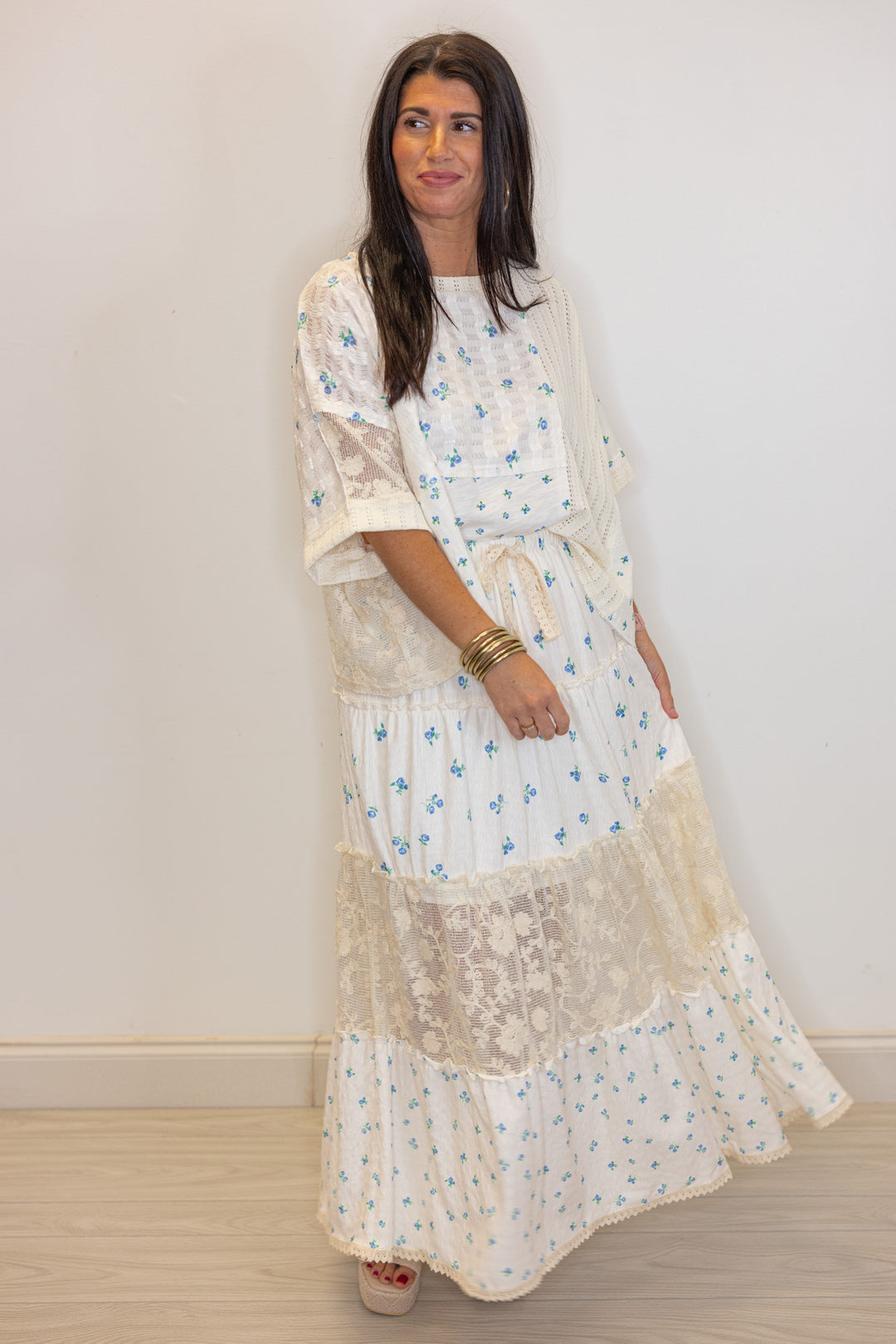 boho floral lace maxi skirt