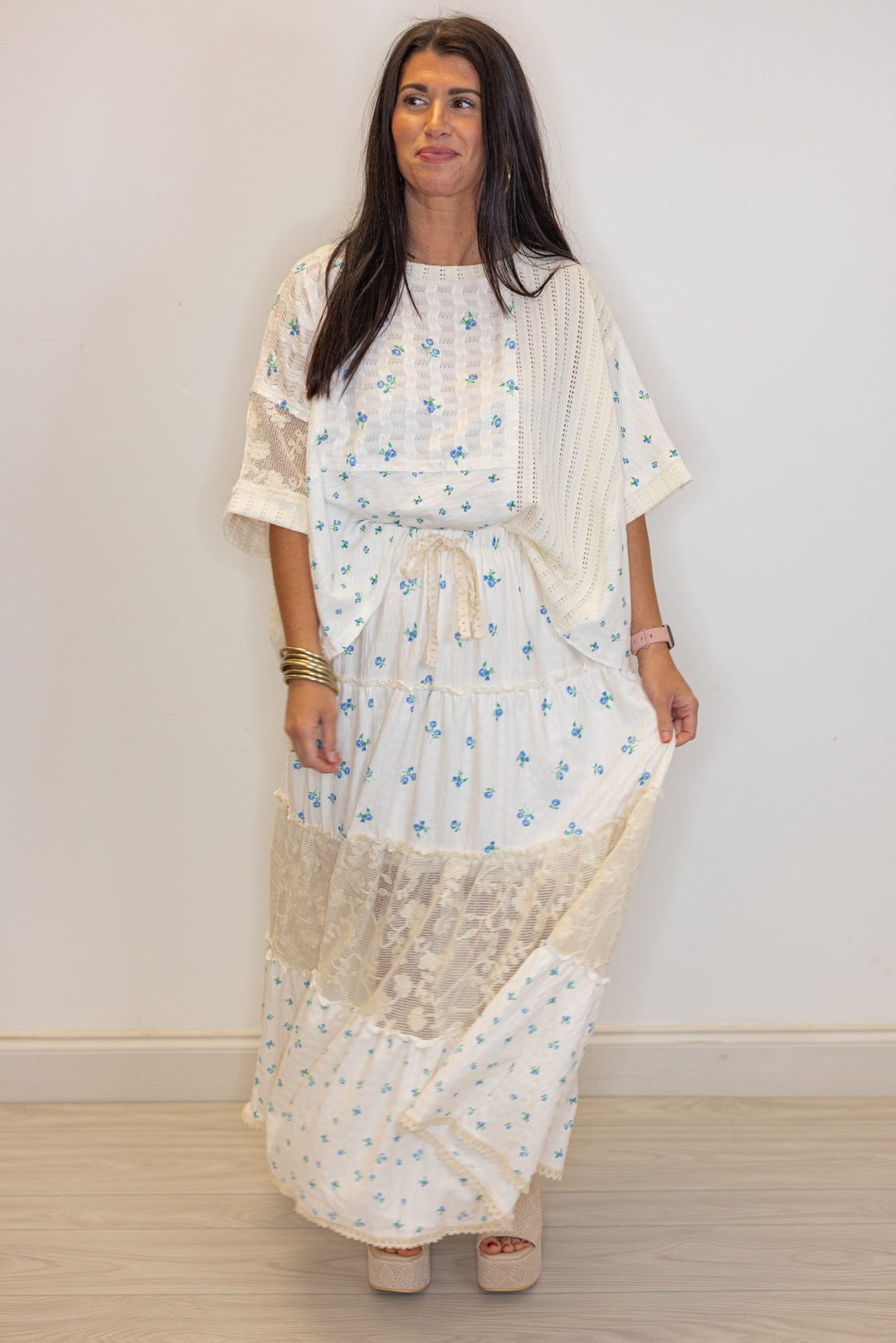 boho floral lace maxi skirt