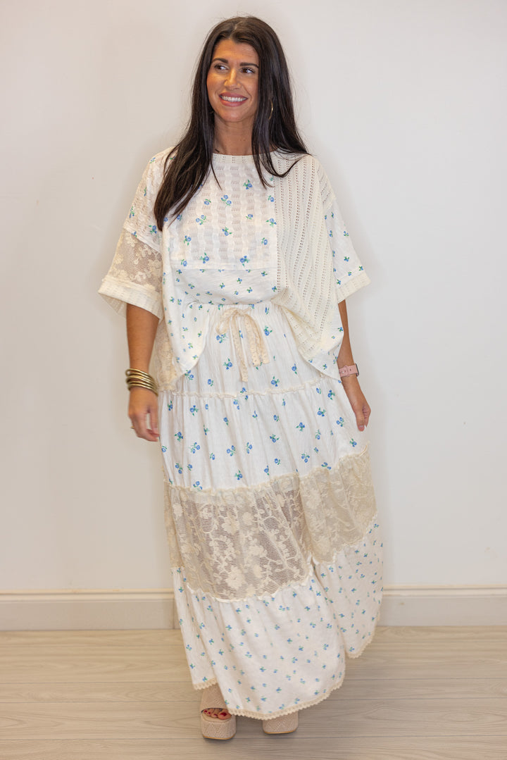 boho floral lace maxi skirt
