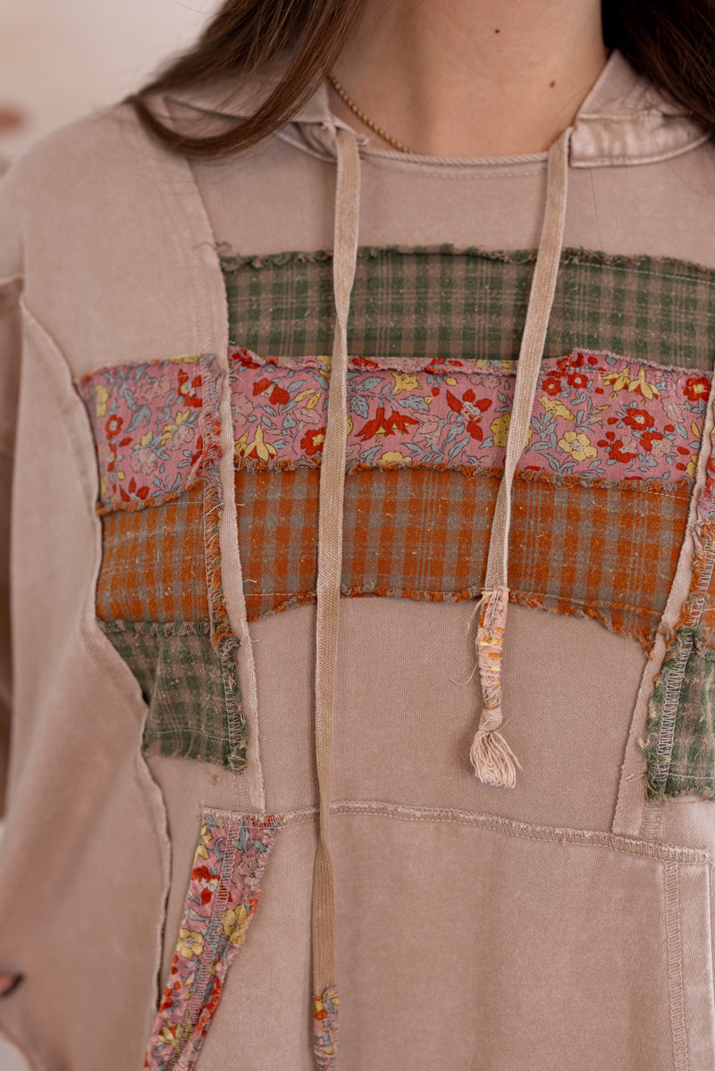 easel boho patchwork hooded top