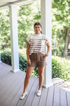 soft cotton denim brown cargo shorts