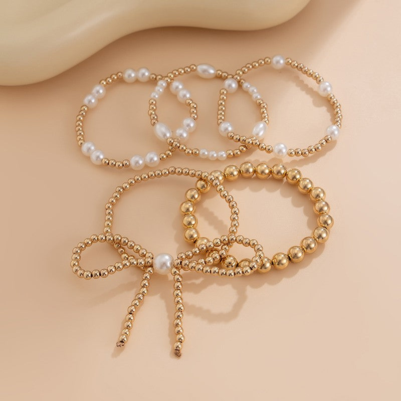 pearl bow beaded bracelet set