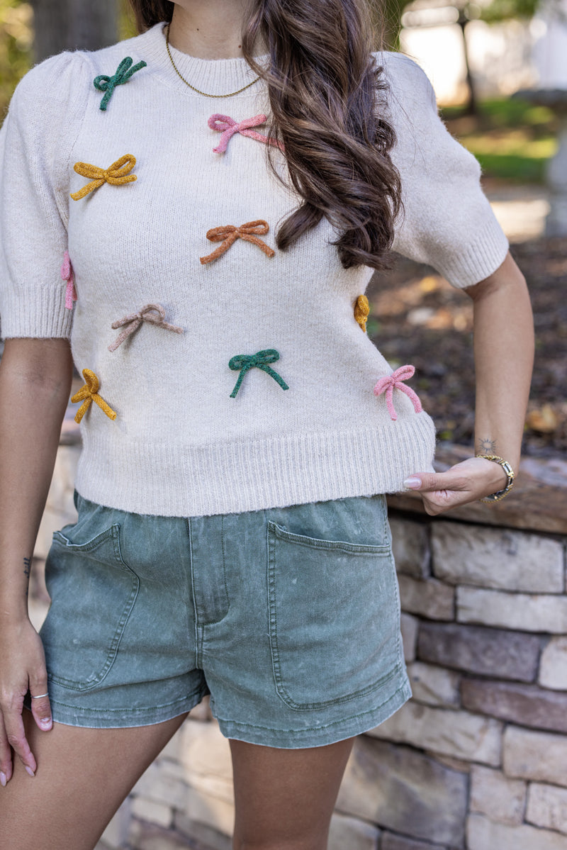 bow tie detail short sleeve sweater