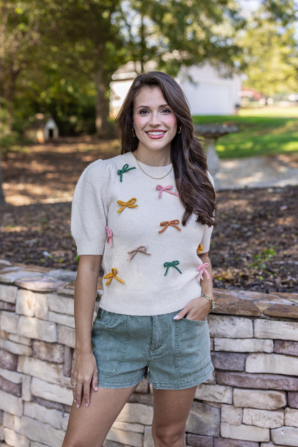 bow tie detail short sleeve sweater