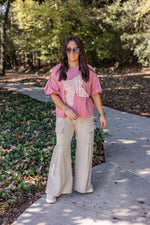 mauve bow tweed graphic tee top